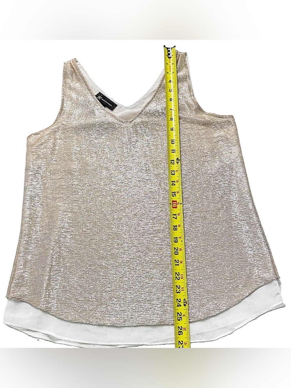 INC International Concepts Gold Metallic Layered V-Neck Sleeveless Top Size M - Picture 5 of 6